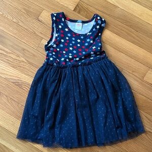 Navy Red White Star-Print Sleeveless Tulle Dress